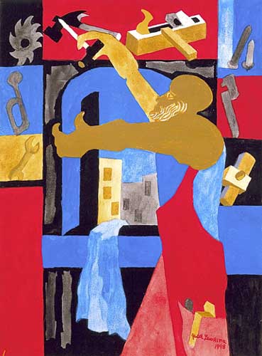 Painting Code#7052-Jacob Lawrence: Builders 