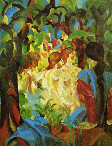 Painting Code#70628-Macke, August - Girls Bathing with Town in Background