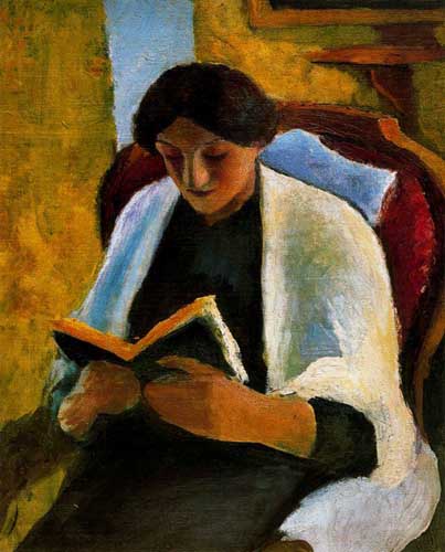 Painting Code#70641-Macke, August - Woman Reading in a Red Armchair