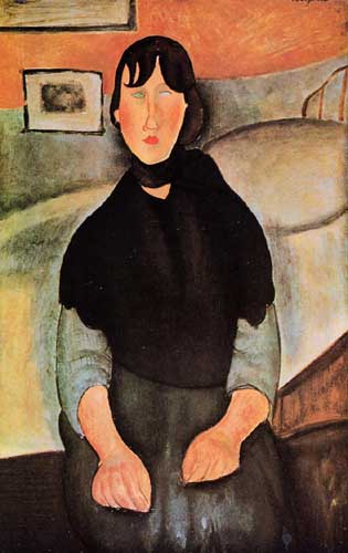 Painting Code#70778-Modigliani, Amedeo - Dark Young Woman Seated by a Bed