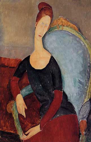 Painting Code#70807-Modigliani, Amedeo - Portrait of Jeanne Hebuterne Seated in an Armchair