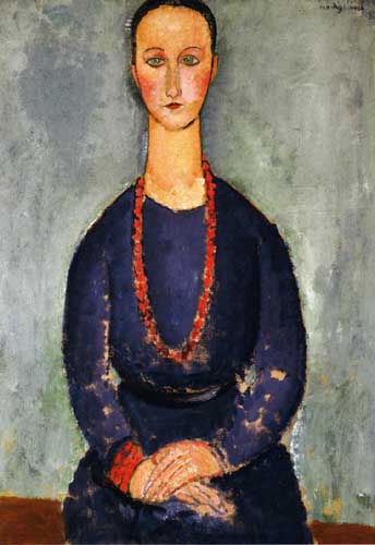 Painting Code#70849-Modigliani, Amedeo - Woman in a Red Necklace