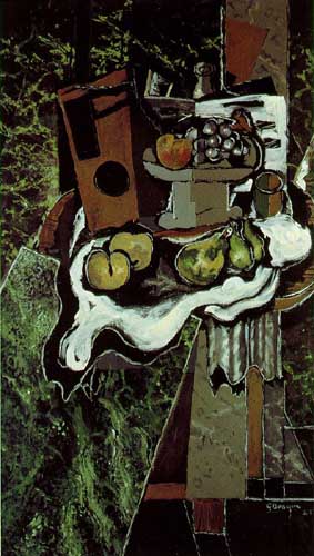 Painting Code#7092-Braque, Georges: Fruit on a Tablecloth with a Fruitdish