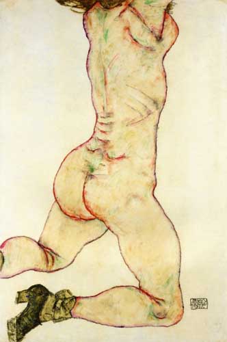 Painting Code#70924-Egon Schiele - Kneeling Female Nude, Back View