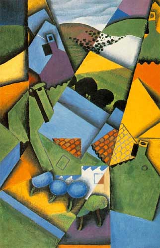 Painting Code#7125-Juan Gris: Landscape with Houses at Ceret 