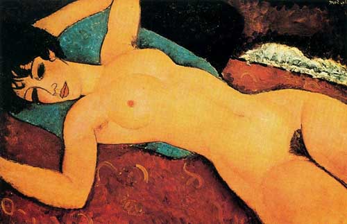 Painting Code#7159-Modigliani, Amedeo(Italy): Sleeping Nude with Arms Open (Red Nude)