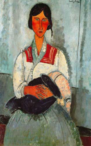 Painting Code#7427-Modigliani, Amedeo(Italy): Gypsy Woman with Child