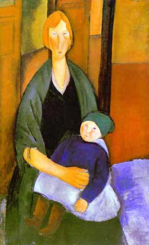 Painting Code#7428-Modigliani, Amedeo(Italy): Seated Woman with Child