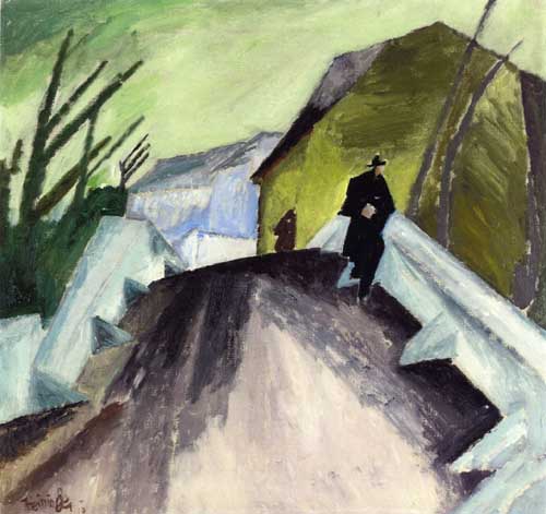 Painting Code#7590-Lyonel Feininger - On the Bridge (Ober-Weimar)