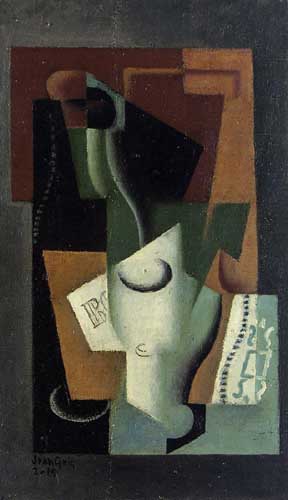 Painting Code#7612-Juan Gris: Glass and Bottle