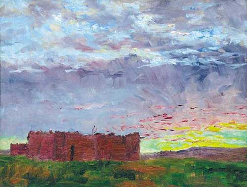 Painting Code#7734-Frank Reed Whiteside: New Mexico Sunset, Zuni Pueblo