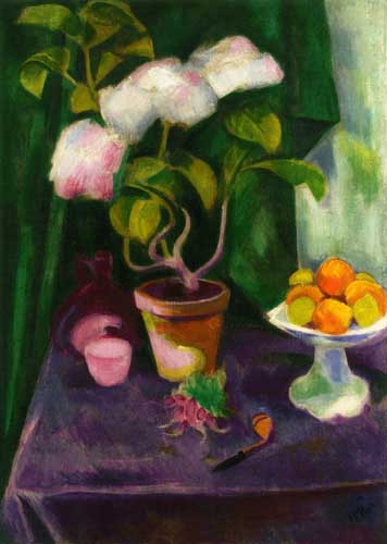 Painting Code#7773-Hermann Max Pechstein - Still Life with Flowering Plants