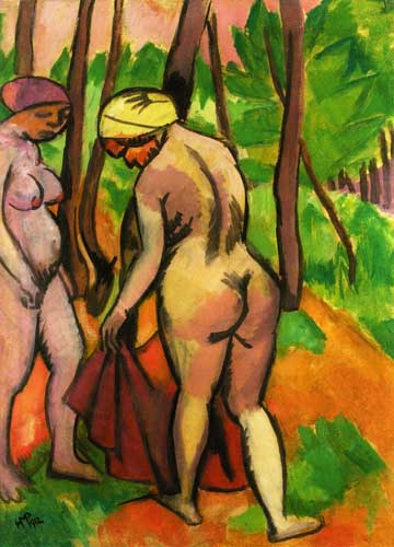 Painting Code#7776-Hermann Max Pechstein - Two Nudes in a Forest