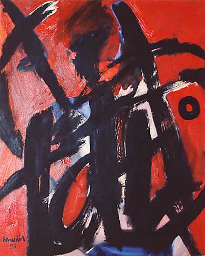 Painting Code#7901-Black Strokes on Red