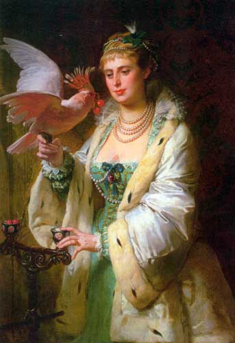 Painting Code#1004-Dubufe, Edouard-Marie-Guillaume: A Treat for her Pet
