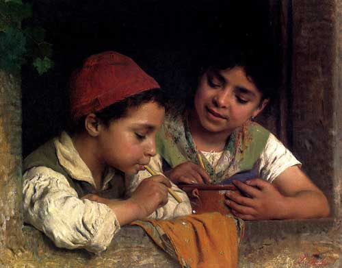 Painting Code#1031-Bechi, Luigi(Italy): Blowing Bubbles