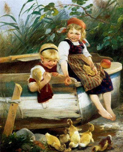 Painting Code#1032-Raupp, Karl (Germany): Feeding The Ducklings