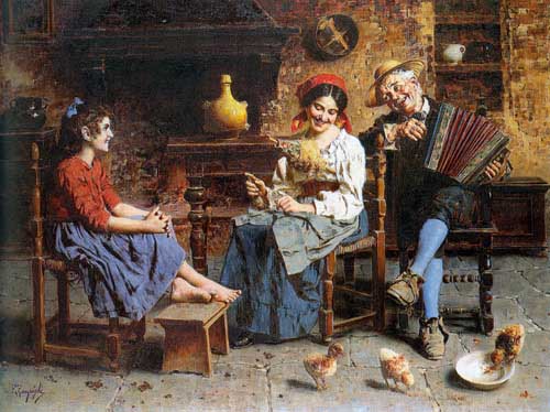 Painting Code#1053-Zampighi, Eugenio(Italy): A Happy Tune
