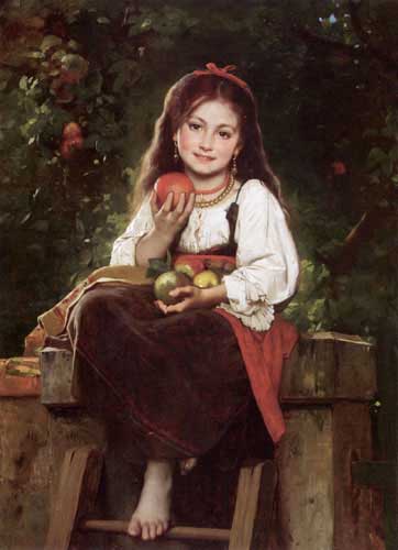 Painting Code#1105-Perrault, Leon Bazile(France): The Apple Picker
