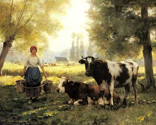 Painting Code#11204-Dupre, Julien(France): A Milkmaid with her Cows on a Summer Day