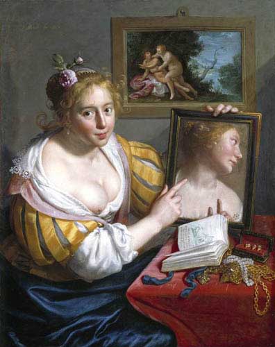 Painting Code#1124-Moreelse, Paulus(Holland): Girl with a Mirror (Allegory of Profane Love)