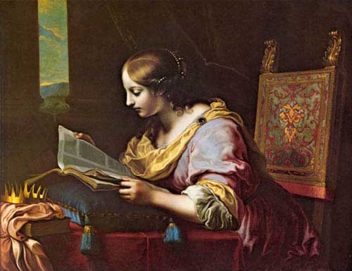 Painting Code#11260-Dolci, Carlo(Italy): St Catherine Reading a Book