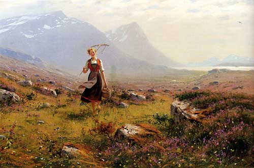 Painting Code#1135-Dahl, Hans(Norway): Returning From The Fields
