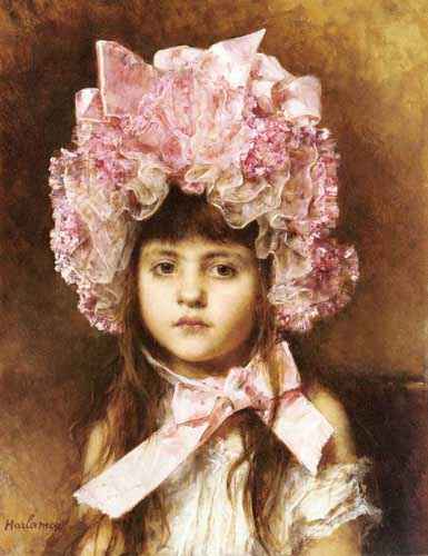 Painting Code#11397-Harlamoff, Alexei Alexeivich(Russia): The Pink Bonnet