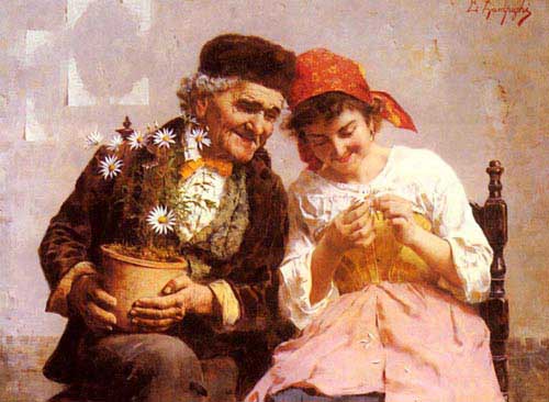 Painting Code#11942-Zampighi, Eugenio(Italy): He Loves Me, He Loves Me Not