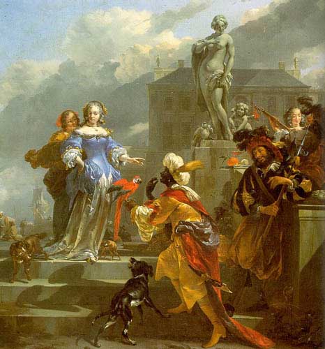 Painting Code#11979-Berchem,Nicolaes: A Moor Presenting a Parrot to a Lady