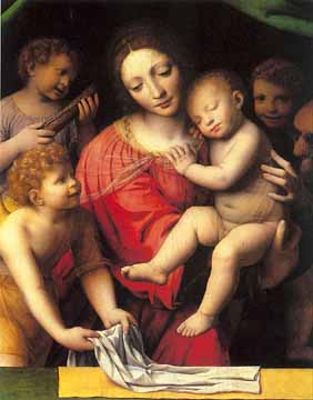 Painting Code#12199-Luini, Bernardino(Italy): The Virgin Carrying the Sleeping Child with Three Angels