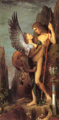 Painting Code#1487-Moreau, Gustave(France): Oedipus and the Sphinx