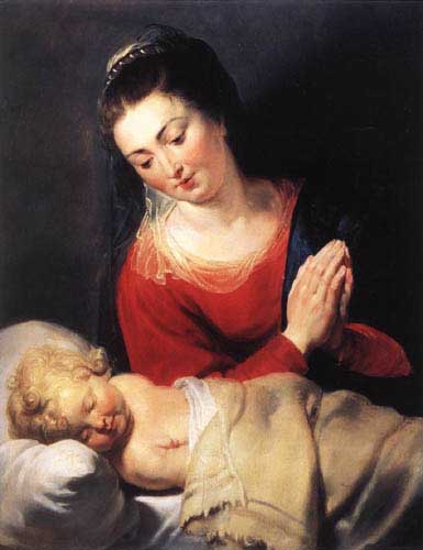 Painting Code#15063-Rubens, Peter Paul: Virgin in Adoration before the Christ Child