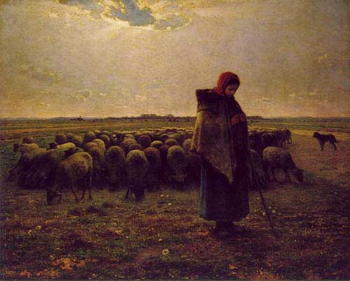 Painting Code#15069-Millet, Jean-Francois: Shepherdess with her flock
