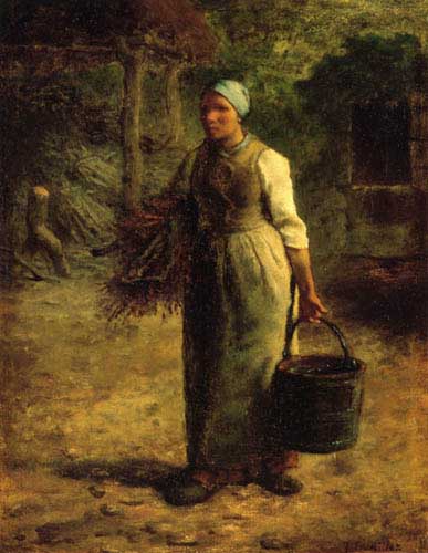 Painting Code#15105-Millet, Jean-Francois - Woman Carrying Firewood and a Pail