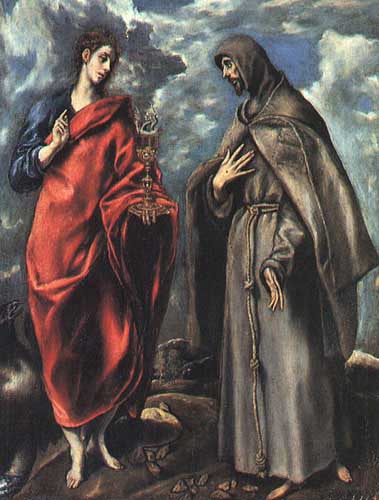 Painting Code#15146-El Greco - Saints John the Evangelist and Francis