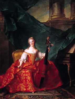 Painting Code#15178-Jean Marc Nattier - Madame Henriette De France in Court Costume Playing a Bass Viol