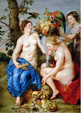 Painting Code#15198-Rubens, Peter Paul - Ceres and Two Nymphs, Animals and Fruit by Snyders