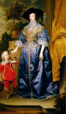Painting Code#15275-Sir Anthony van Dyck - Queen Henrietta Maria and Her Dwarf Sir Jeffrey Hudson