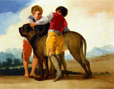 Painting Code#15287-Goya, Francisco - Boys with a Wild Dog