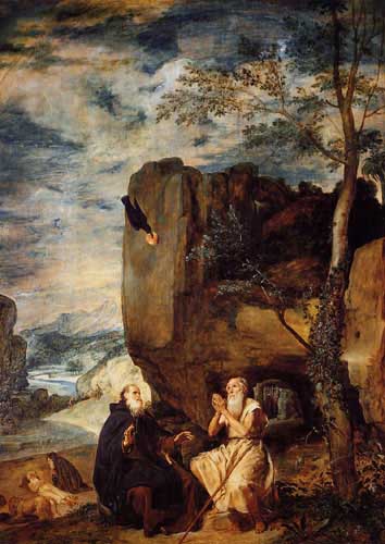 Painting Code#15377-Velazquez, Diego - St. Anthony Abbot and St. Paul the Hermit