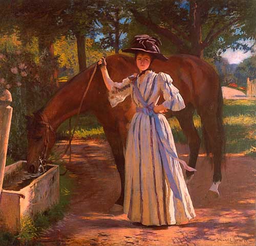 Painting Code#1540-Edmund C. Tarbell: Girl with Horse