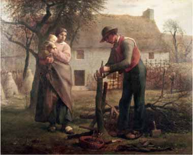 Painting Code#15492-Millet, Jean-Francois - Peasant Grafting a Tree
