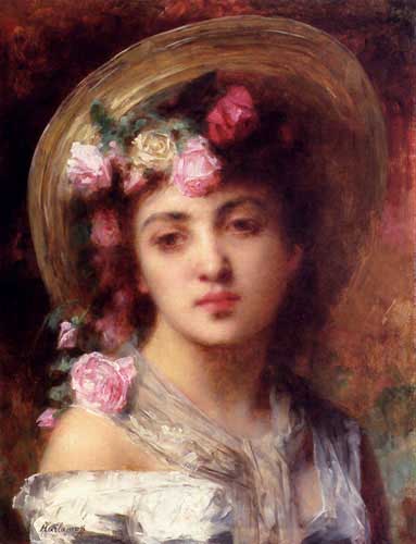 Painting Code#1880-Harlamoff, Alexei Alexeivich(Russia): The Flower Girl