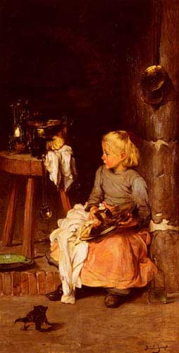 Painting Code#1881-Bail, Joseph: The Little Girl with the Cauldron