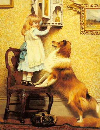 Painting Code#1886-Barber, Charles Burton: A Little Girl and her Sheltie