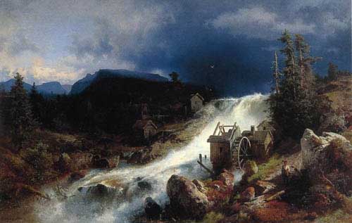 Painting Code#20003-Herman Herzog - Mauntain Watermill