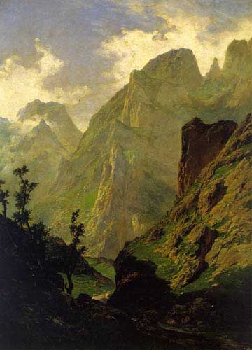 Painting Code#20017-Haes, Carlos de (Spain): The Peaks of Europe: The Mancorbo Canal