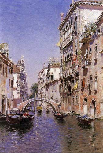 Painting Code#20020-Martin Rico y Ortega - A Canal near the Isle of Giudecca, Il Redentore in the Distance