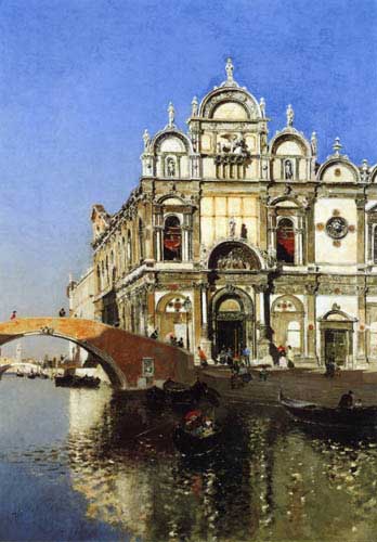 Painting Code#20021-Martin Rico y Ortega - Scoula Grandi di San Marco and Campo San Giovanni e Paolo, Venice 